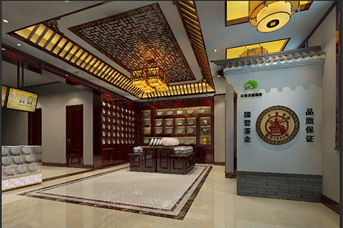 朗县古朴典雅的中式茶叶店大堂设计效果图